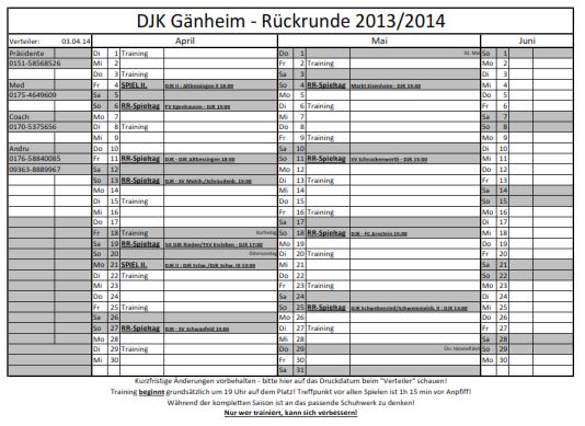 Bild Trainingsplan